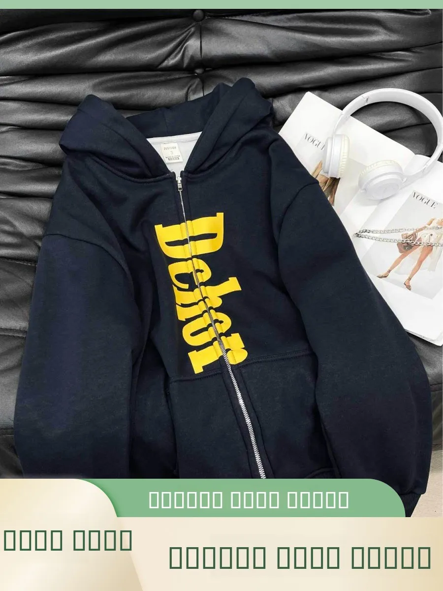 

Модный уличный кардиган-худи больших размеров (до 300 фунтов) с принтом и надписями, повседневный, осенне-зимний, утепленный, с длинными рукавами