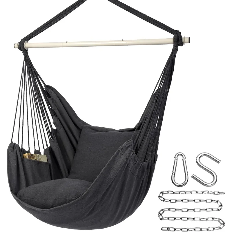 

Hammock Chair Hanging Rope Swing Chair, Max 500 Lbs, 2 Seat Cushions Included, Removable Steel Spreader Bar with Anti-Slip Rings