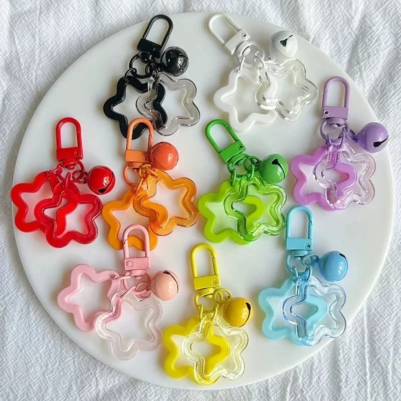 5-30pcs Hollow Star Charm Pendant with Small Bell Colorful Acrylic Beads Keychain Accessories Bag Lanyard Keyring Jewelry Making