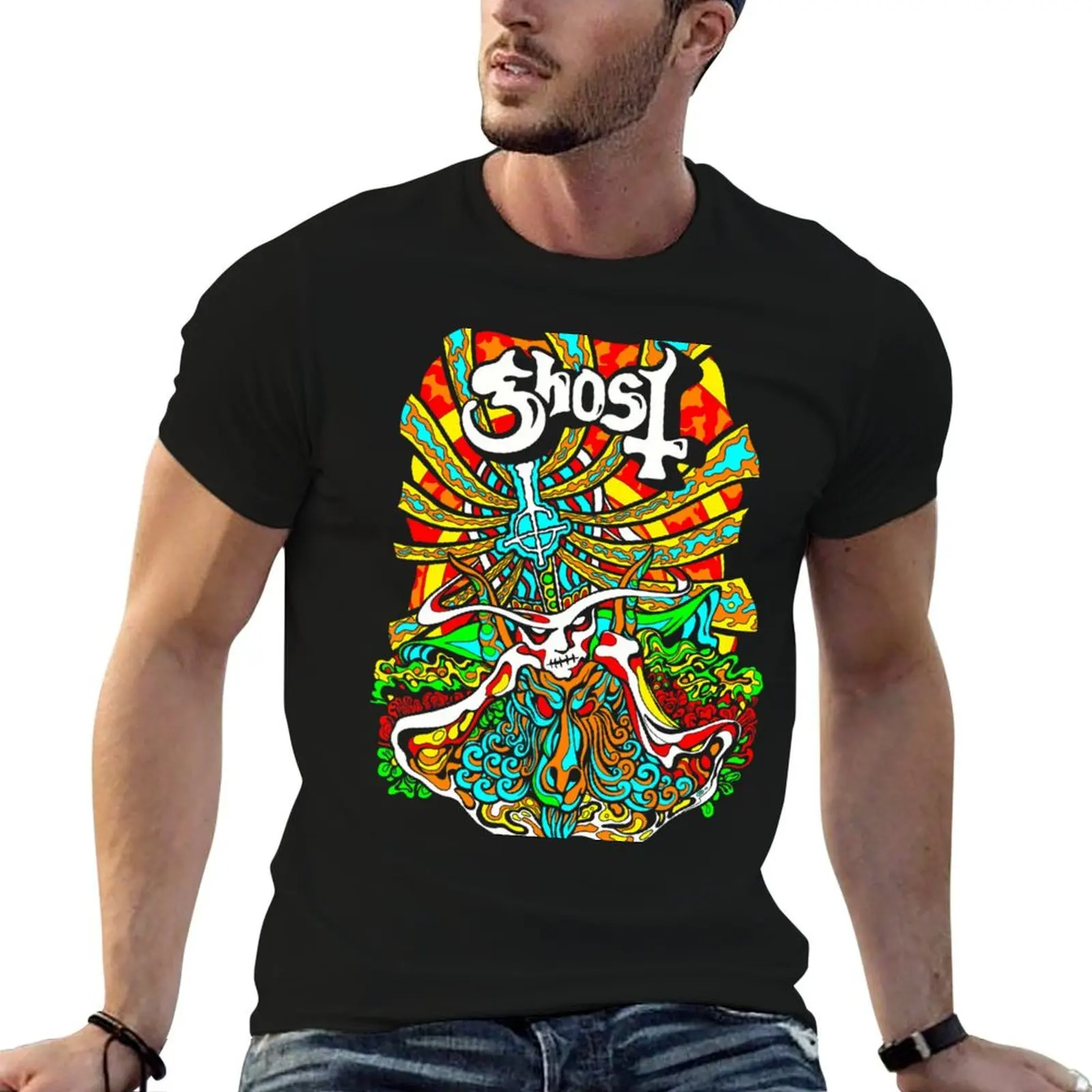 

Ghost – Satanic Panic Blacklight T-Shirt t shirt custom print man t shirt cotton high quality essential t shirt T-Shirt