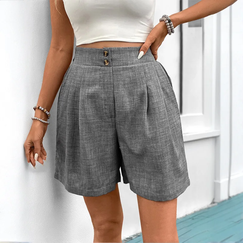 Summer New High Waist Shorts For Women Casual Loose Wide Leg Solid Shorts Casual Female Short Pants Pockets Holiday Shorts 2025