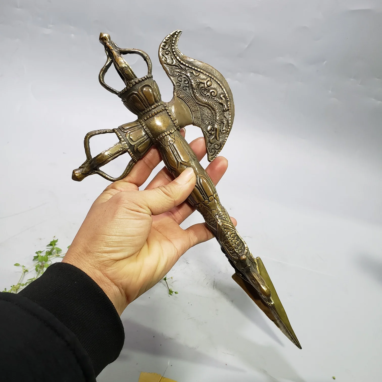 12inch Tibetan Collectible Old Handwork Cooper Buddhist Sword /Ritual Statue
