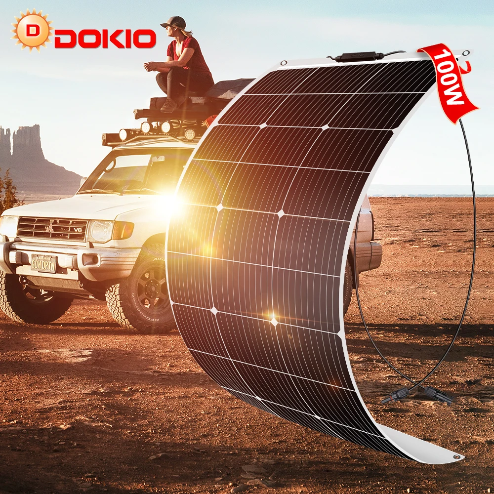 DOKIO United Arab Emirates 100W Flexible Solar Panel Monocrystalline Solar Panel Camping RV Home Charging 12V DFSP-100M