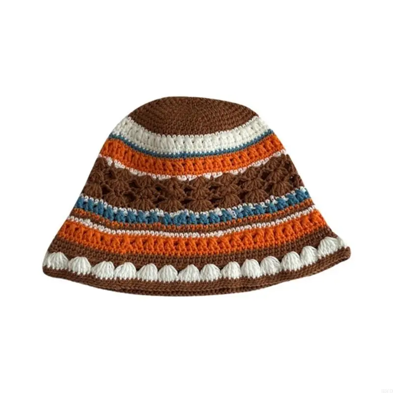 M6CD السيدات الكروشيه اللون مطابقة قبعة الصياد واسعة حافة قبعة دلو قبعة Sunproof #2