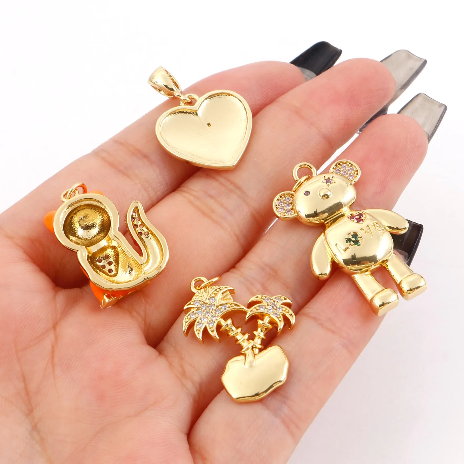 1pc Messing Charms Gold Farbe Bär Tier Mond Mikro Pflastern Mehrfarbige Strass Anhänger DIY Machen Halskette Frauen Partei Schmuck – Detail 3