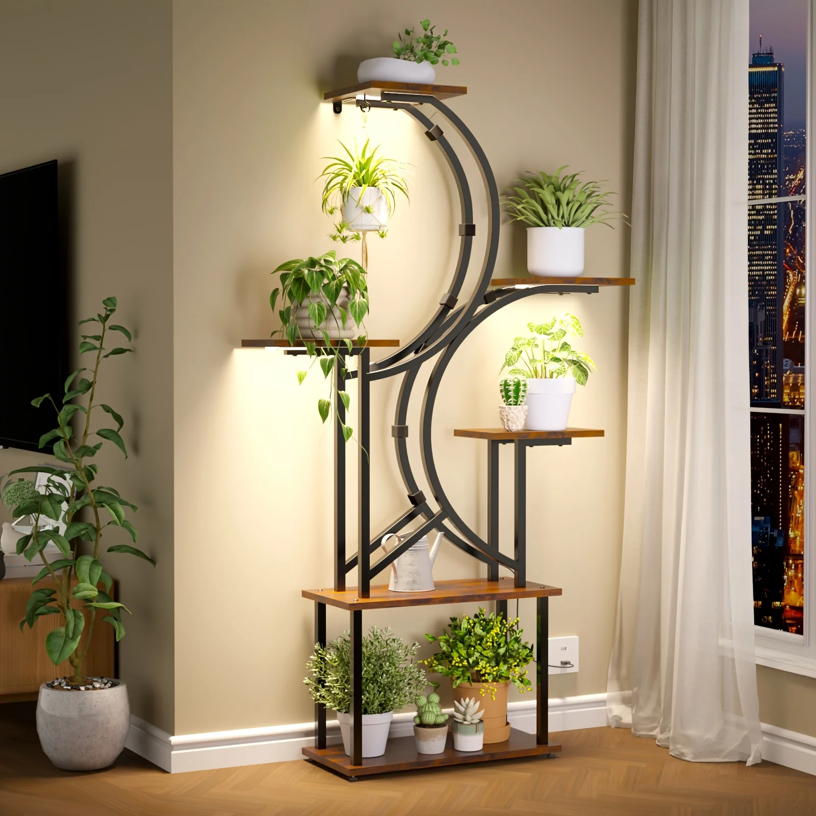 

Plant Stand Indoor with Grow Lights - 6/7 Tiered Plant Shelf Indoor, Large Inch Polygonal Plant Stand, Metal Curved Flower