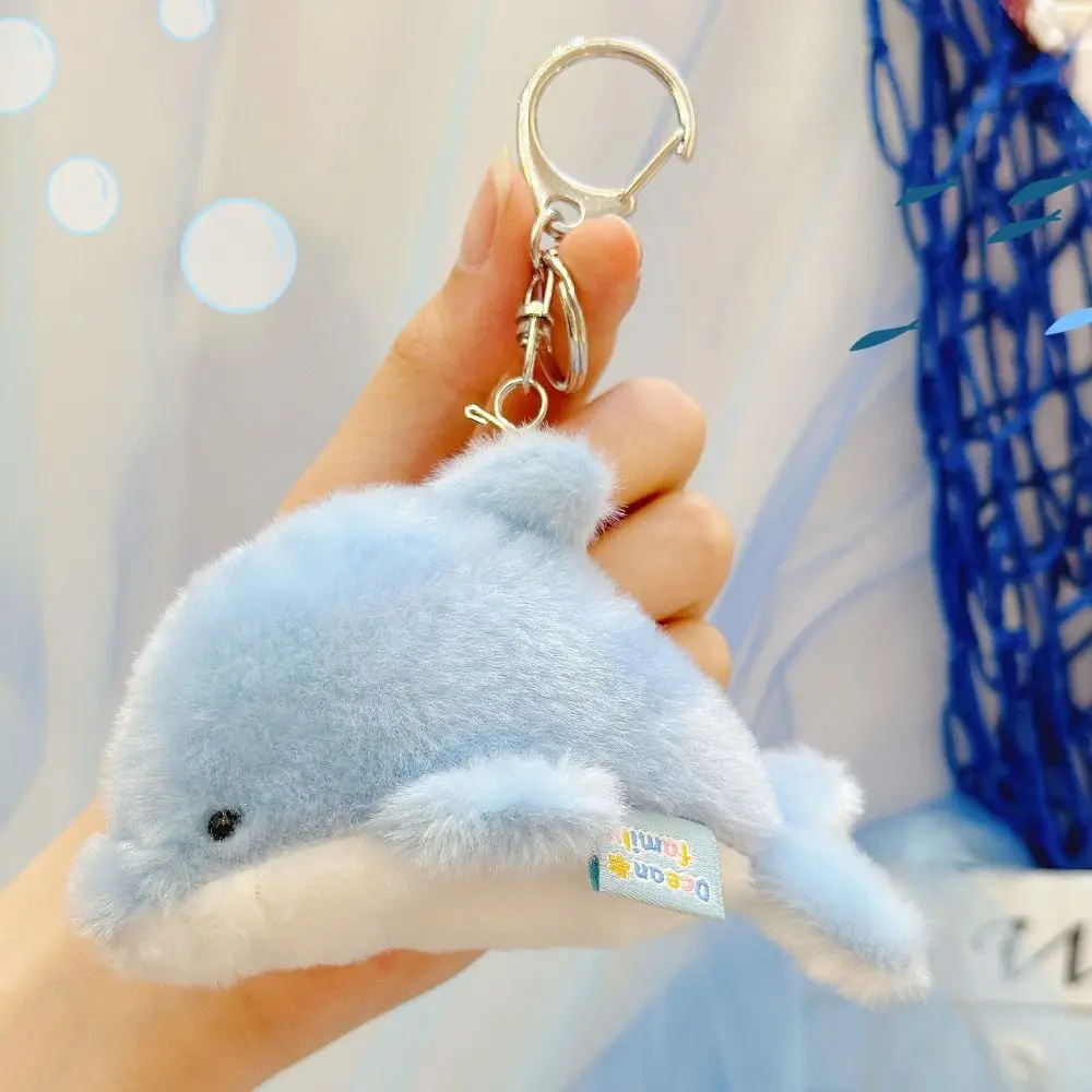 Soft Ocean Animal Plush Keychain Small Turtle Simulation Fluffy Whale Keyring Kawaii Collection Press Sound Pendant
