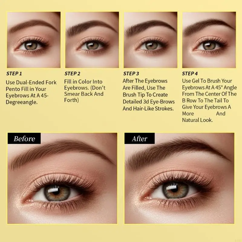 R3MF 4 tip vloeibare wenkbrauwpotlood met spoolie waterdichte natuurlijk microblading -effect