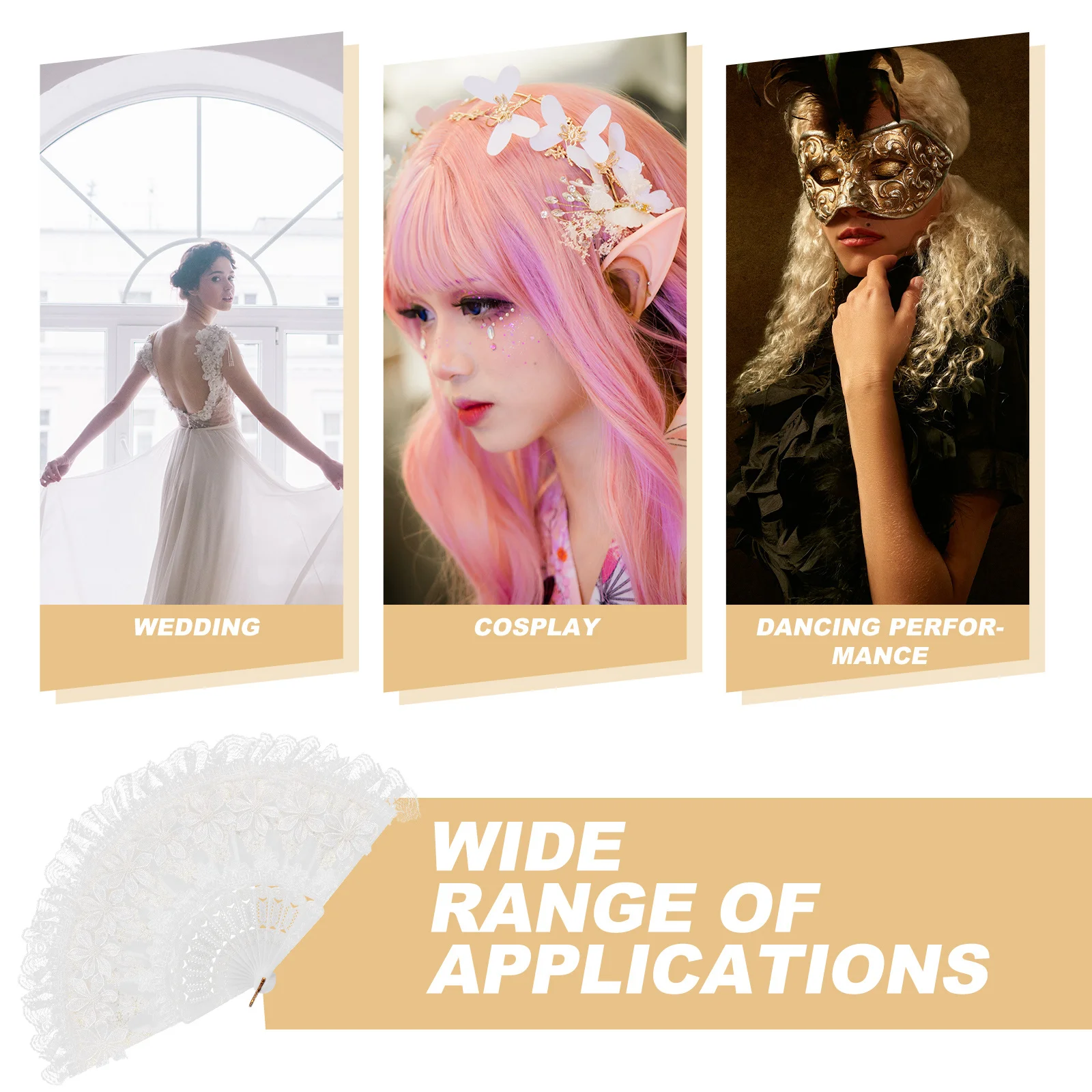

Elegant White Lace Folding Hand Fan Vintage Bridal Handheld For Wedding Cosplay Dance Party Lightweight Pu Satin Foldable Fan