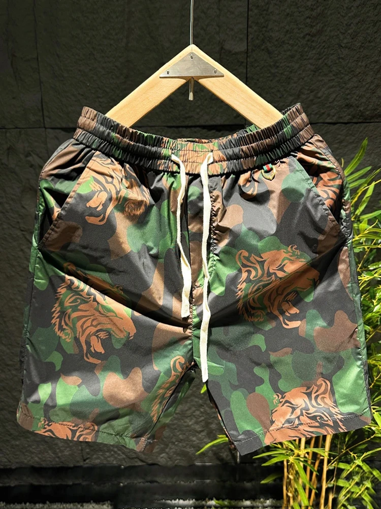 

Quick Dry Casual Men's Shorts Summer Loose Fit Camouflage Print Straight Leg Five-Quarter Pants Fashionable Beachwear