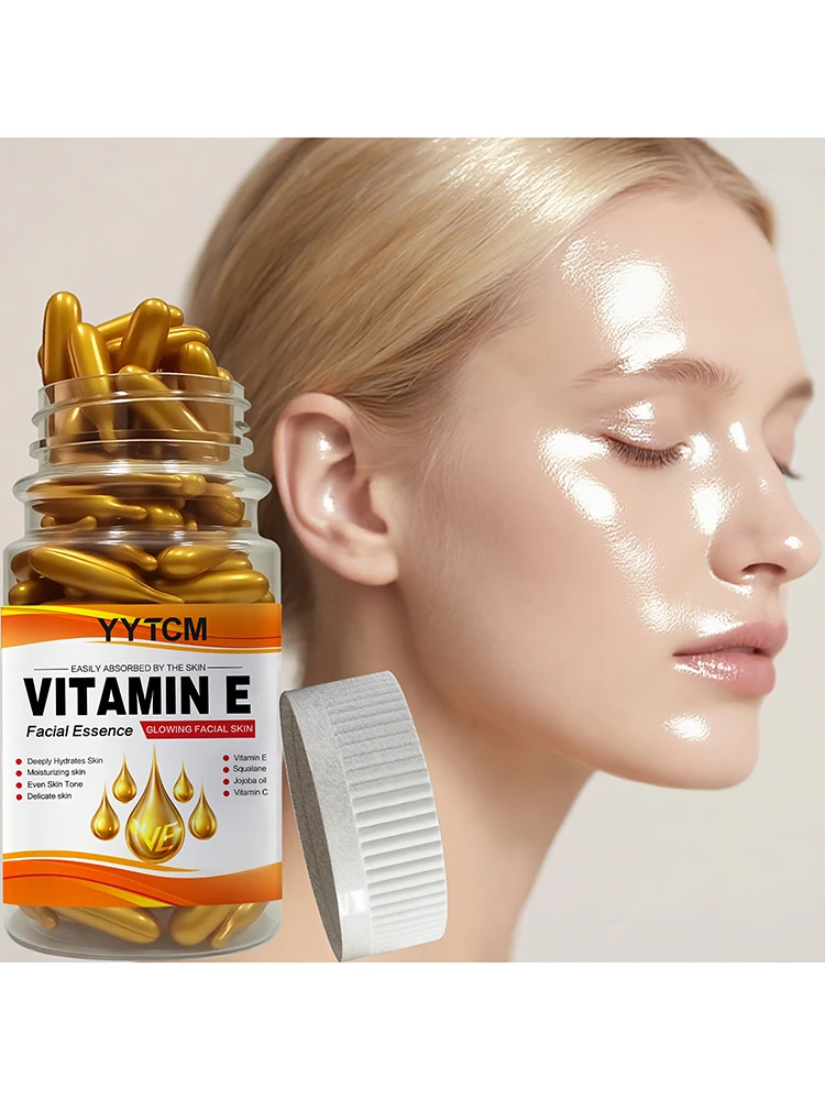 Vitamine E Diep Hydraterende Capsule Essence, Hydrateert en Verzacht de Huid, Bevat Plantaardige Squalane, Vitamine C, Diep Hydraterende en Huidverhelderende Essence (0,4Gx90 Capsules)/Fles-1 Fles - afbeelding 2
