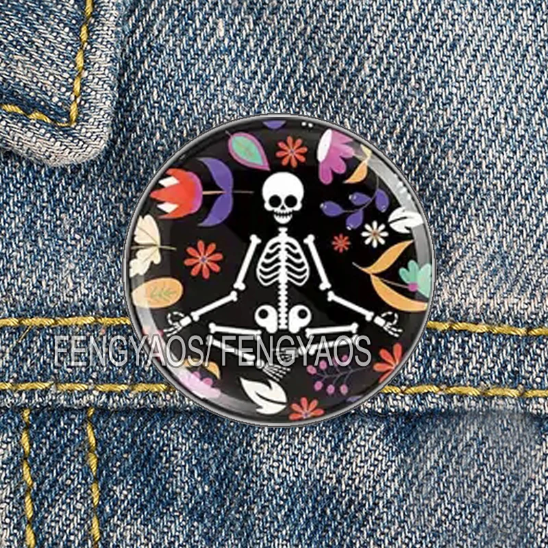 Stainless Steel Creative X-Ray Pins Badge Brooches for Backpack Glass Cabochon Skeleton Badges Gift for Doctor and Nurse