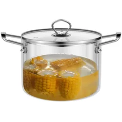 Glass Saucepan Clear Cooking Pot with Lid Heat Resistant Glass Soup Pot Dual Handles Saucepan Kitchen Cooking Tools Cookware