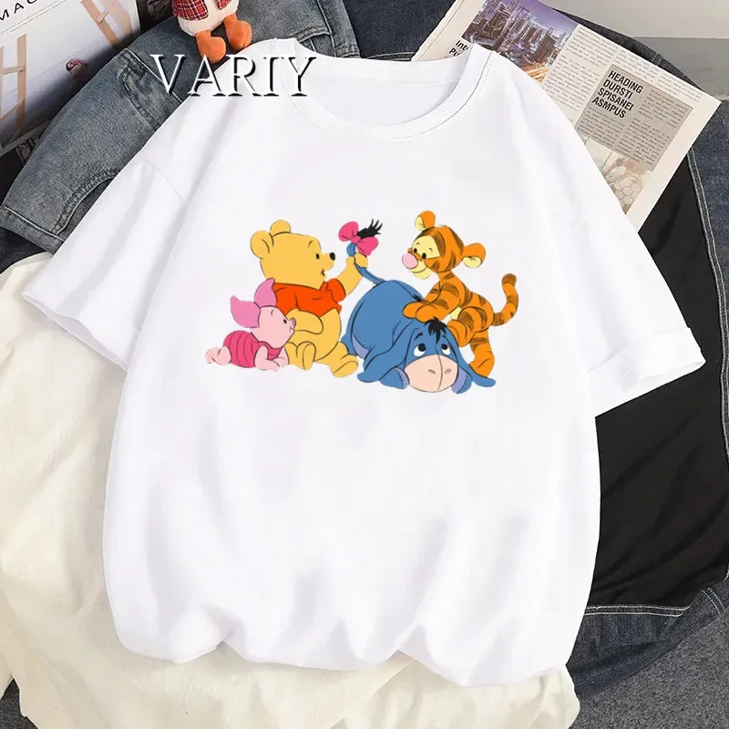 Winnie The Pooh Black Tops Women Harajuku Oversized Tshirt Lady Clothes T Shirt Summer Graphic Cute Tee Shirt Drop Ship