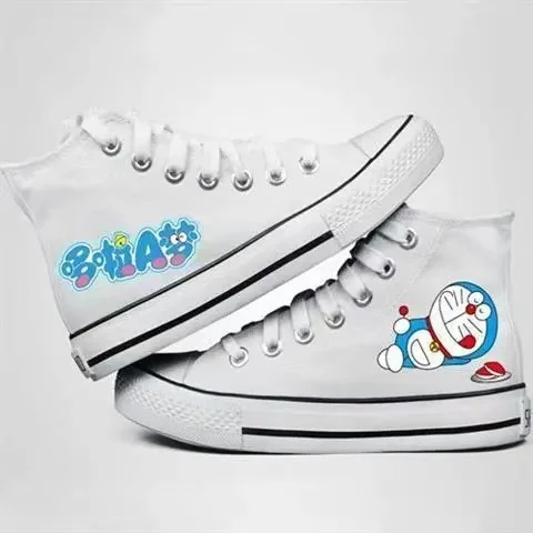 

Doraemon 2025 new drop shipping Canvas Shoes Women's plus size Student Couple high-top black white real pictures man board shoes