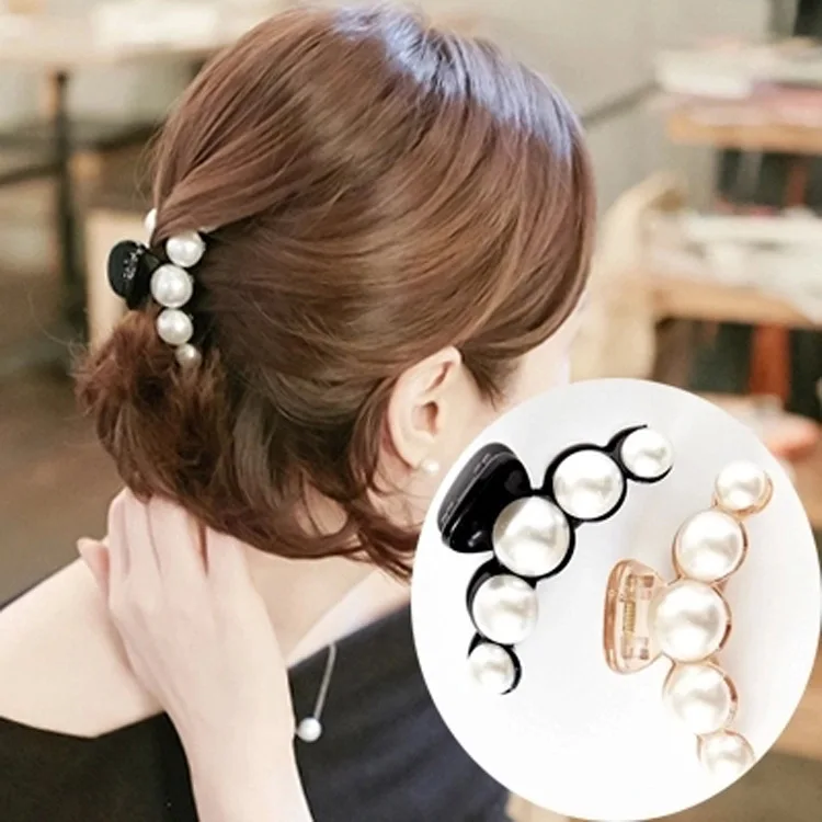 Pearl grab clip hairpin ponytail clip headdress hair accessories claws Garra de perlas de mujer 여자 진주 발톱 Перламутровый коготь