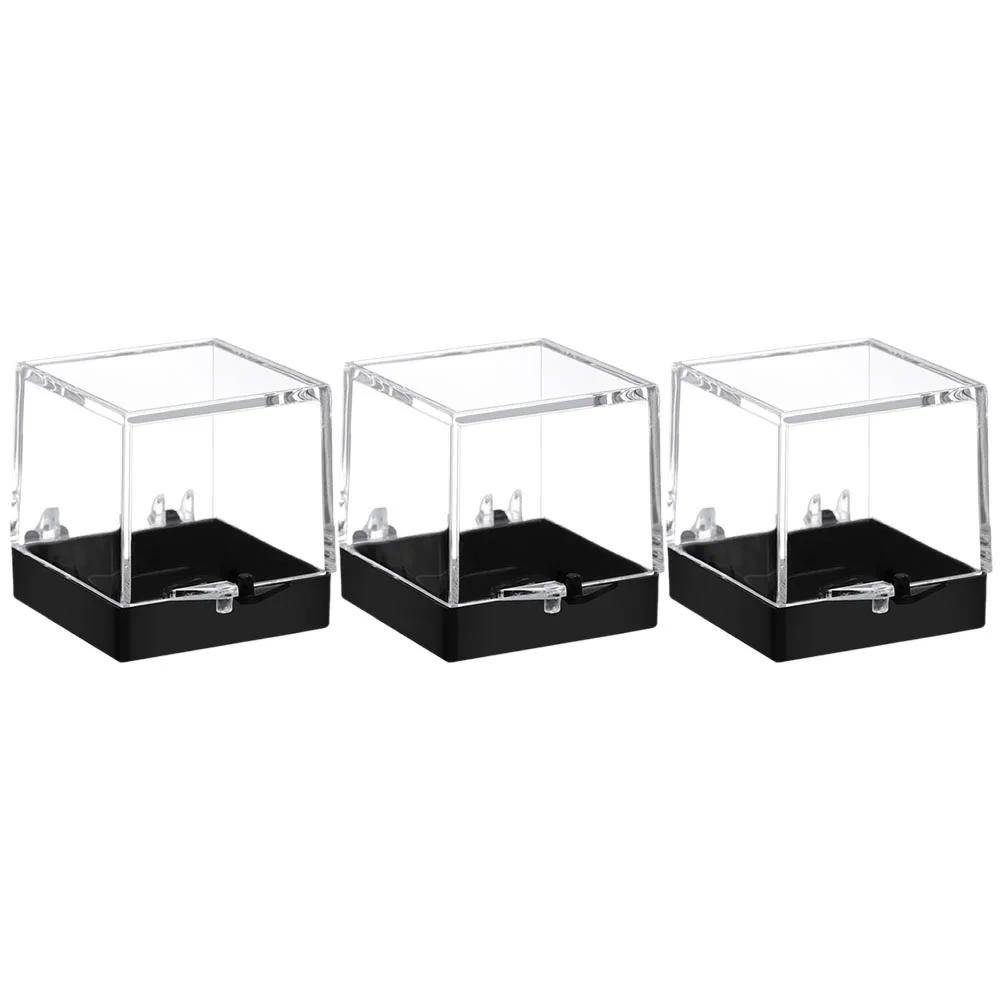 

3pcs Specimen Display Box 35x35x35 Black Base Transparent Clear Plastic Storage Case for Home Store Jewelry Display