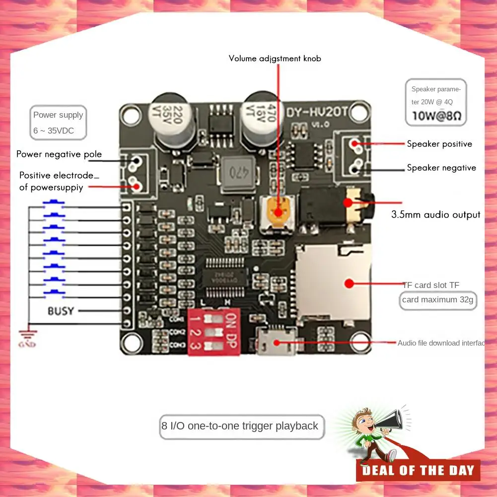 24 ชั่วโมง DY-HV20T เสียงการเล่นโมดูล 12 V/24 V 10 W/20 W รองรับ Micro-SD Card MP3 เครื่องเล่นเพลง Fo