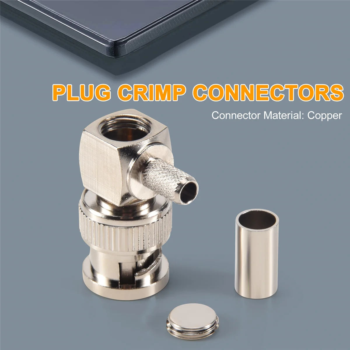 Crimpagem de ângulo reto de plugue macho BNC para conector adaptador coaxial RF RG58 RG400 RFC195, silverJAS