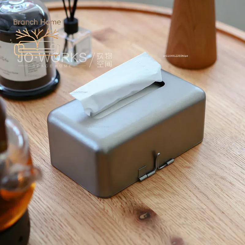 Handmade simple metal tissue box Home living room desktop Classic Japanese napkin paper box Industrial style hand paper box