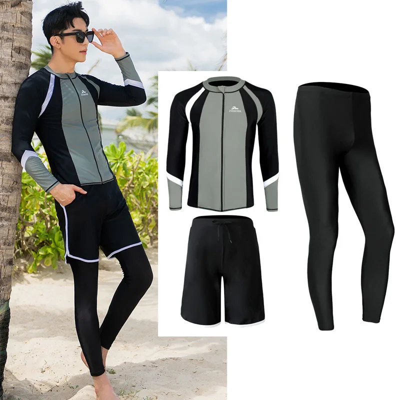 

Mens/Womens 5 Pieces Rash Guards Shirt with Boyshorts Leggings Long Sleeve Zipper Swimsuit Bathing Suits Rashguards Sunsuit