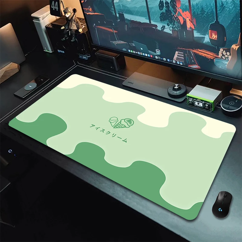 Tapis de souris Matcha en caoutchouc avec bord de verrouillage, impression HD, tapis de clavier d'ordinateur, grands polymères, art du jeu, mignon