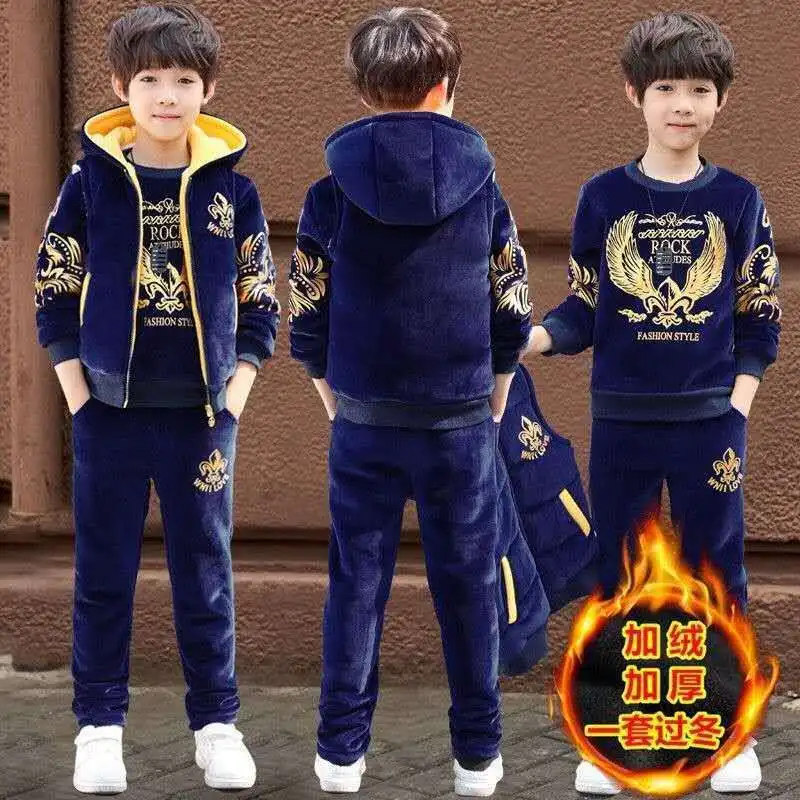 2024 winter Boys tracksuit Autumn Toddler Teenager Clothes tiger velvet jacket + Sweater + Pant Children Kids 8 9 10 11 12 year