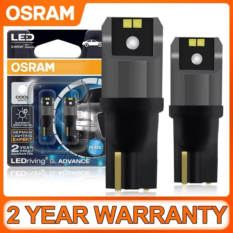 OSRAM LED T10 6000K W5W 194 LEDriving SL Advance 6000K White Car Reading Bulbs Door Lamps Interior Light 12V 1.5W 2980CW, Pair