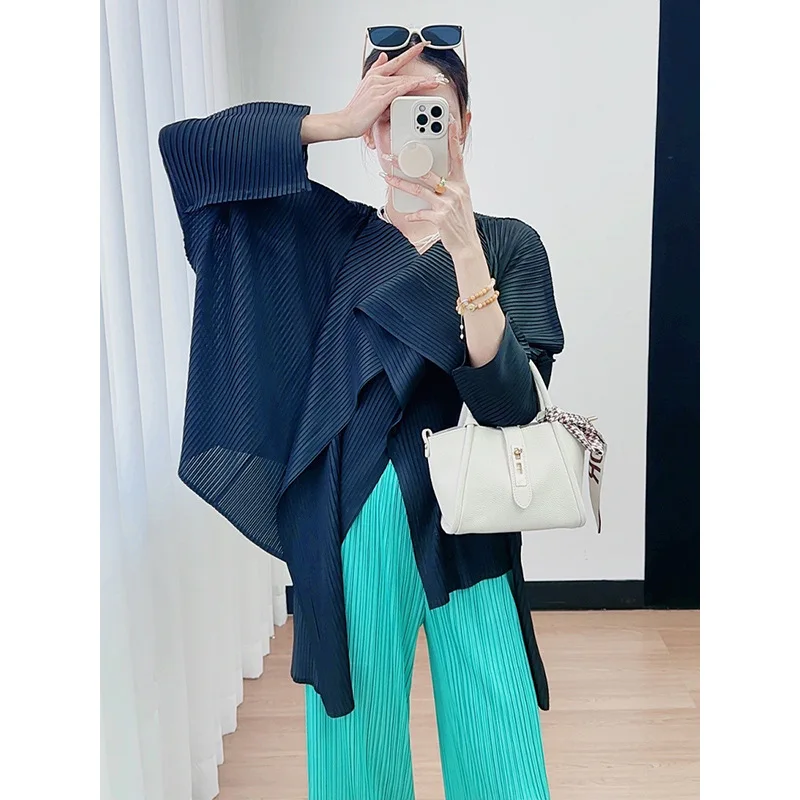 الراقية غير النظامية بلون تصميم تحسس واحدة الصدر مطوي سترة أعلى مياكي 2025 صيف جديد المرأة سترة قصيرة