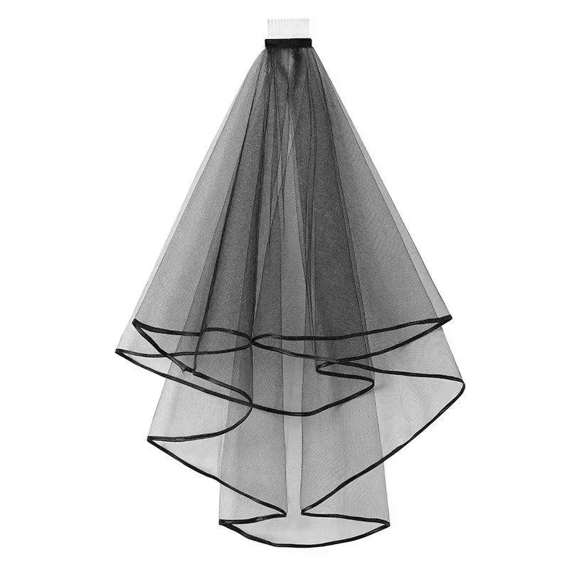 

2T Tulle Ribbon Edge Women Short Wedding Veil with Comb Bride Headpiece 2024