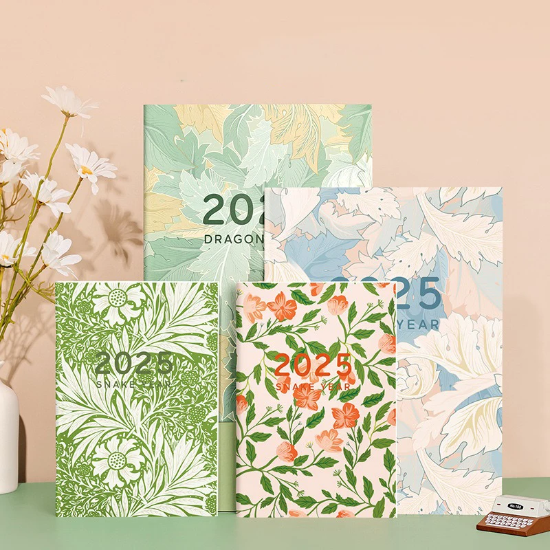 2025 Full Year A4/A5 Monthly Daily Planner Notebook Flowers 365 Days Time Management Cardboard Goals Efficiency Manual cuadernos