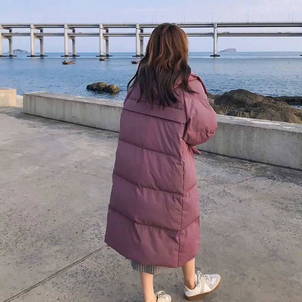 Abrigo de algodón de longitud media con capucha para mujer, parka recta con cordones, a prueba de viento, a la moda, novedad de invierno, 2023