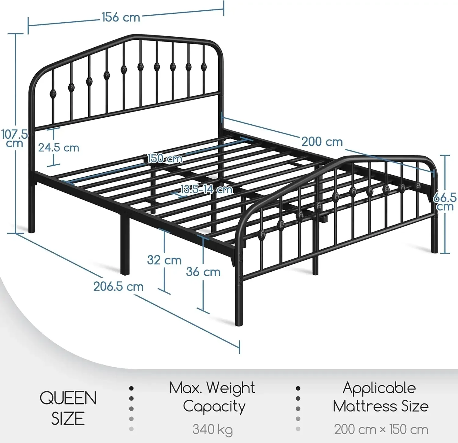 Queen Bed Frames Metal Platform Bed with Victorian Style Wrought Iron Headboard and Footboard/Easy Assembly/No Box Spring Needed