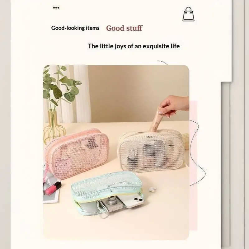 Große Kapazität Mesh-Kosmetiktasche Atmungsaktives Netz Transparenter Reise-Make-up-Organizer Glatter Reißverschluss Mehrzweck – Detail 7