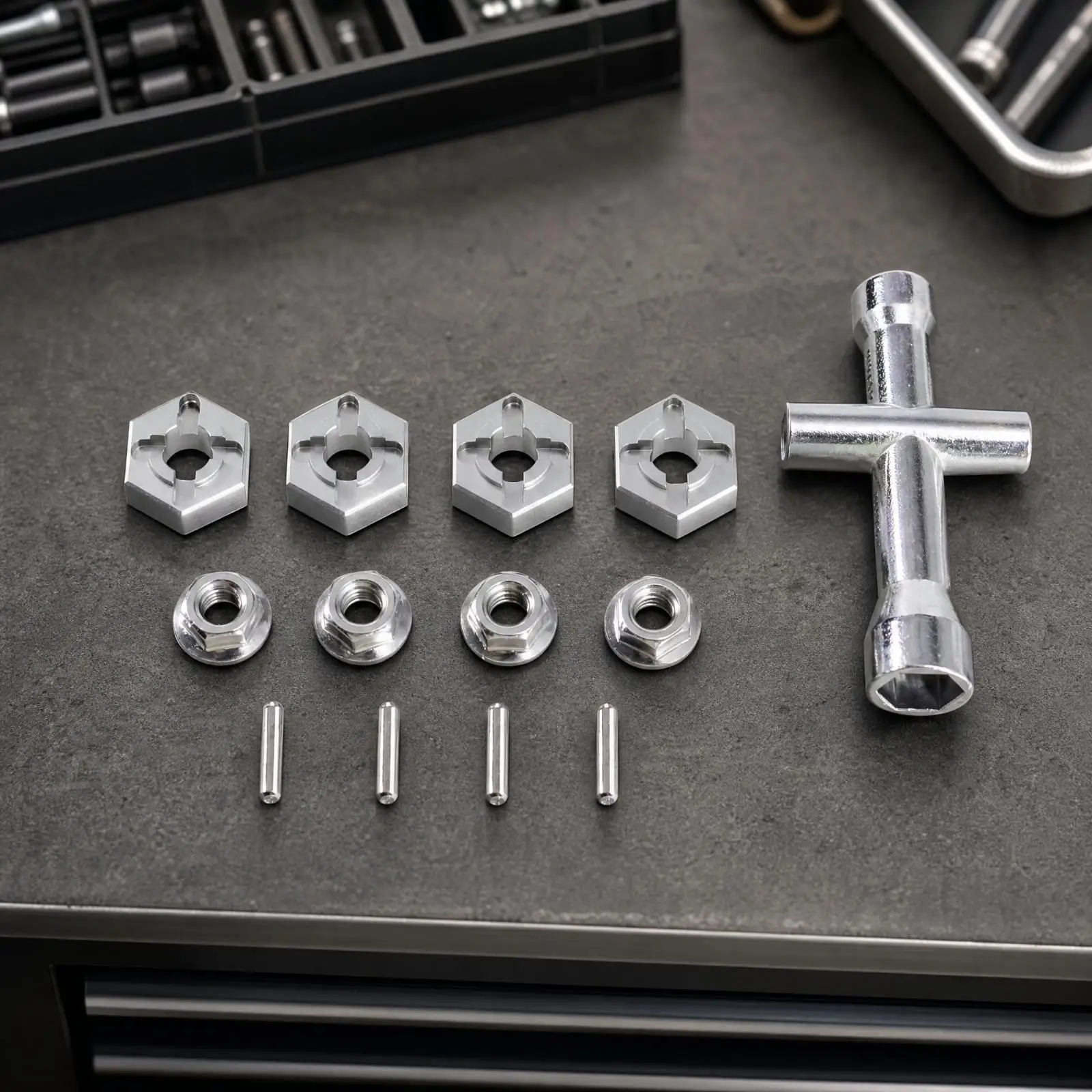 Aluminum RC Wheel Hub 12mm Hex Adapter with Cross Wrench for JJRC and RCX Models