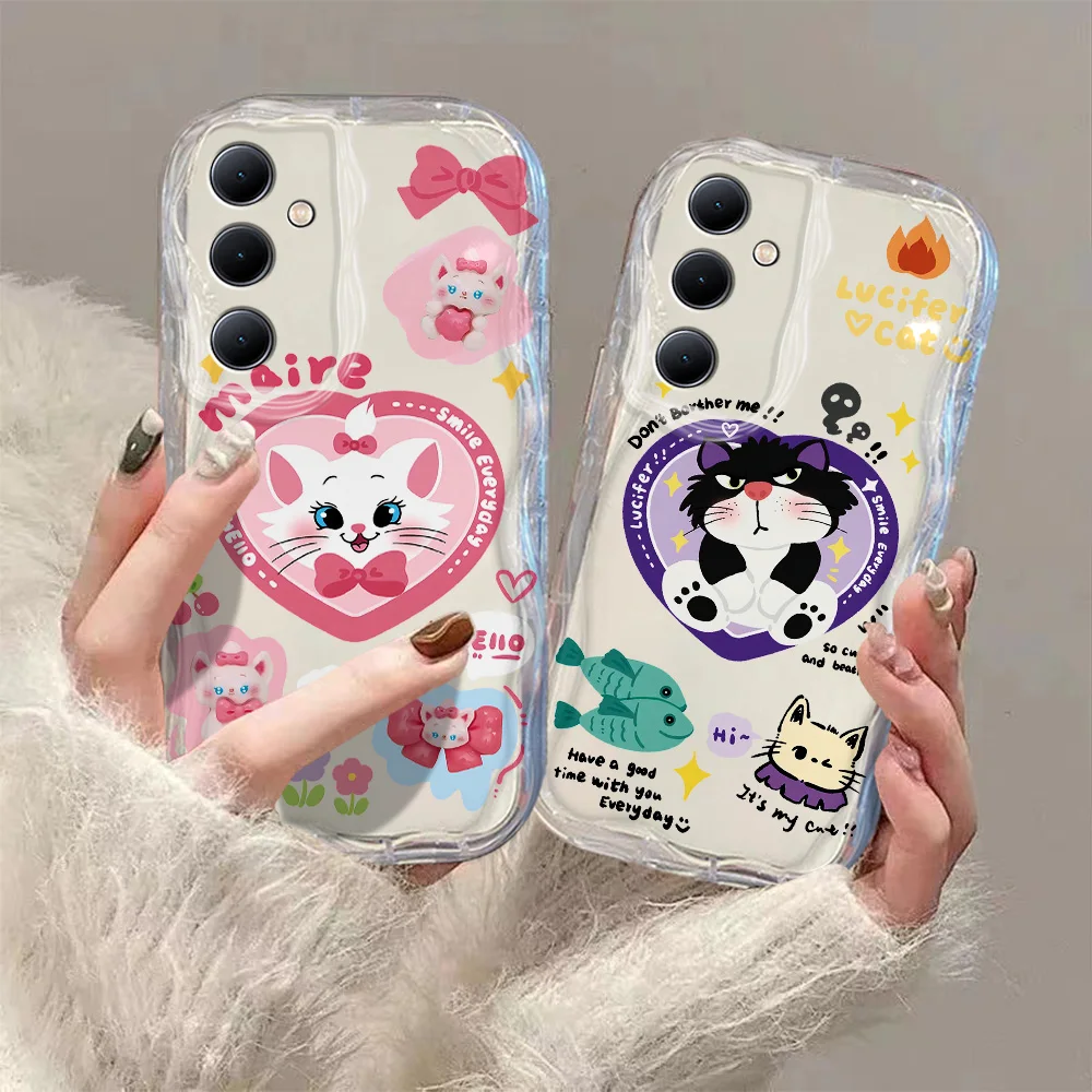 Cute Disneis Lucifers Marie Cats 3D Wave Case For OPPO A98 A94 A93 A92 A79 A78 A76 A58 A57 A55 A38 A33 A17 A16 A15 2020 4G 5G