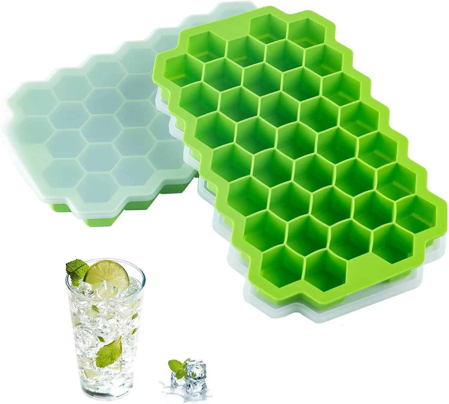 

PCS Premium Ice Cube Trays, AUSSUA Silicone Ice Cube Molds with Sealing Lid, 74-Ice Trays, Reusable, Safe Hexagonal Ice Cube Mol