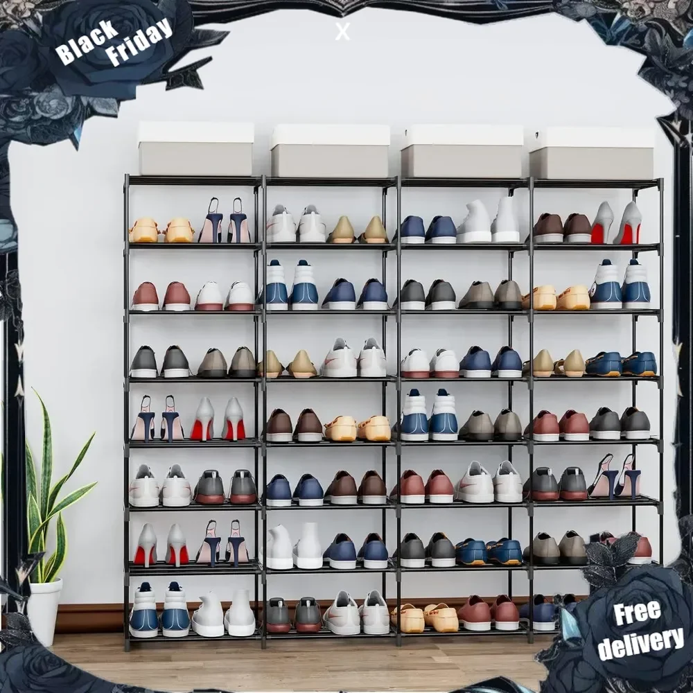 

Metal Shoe Rack Large Capacity 4 Rows 8 Tier 56-64 Pairs Shoes Boots Storage Organizer