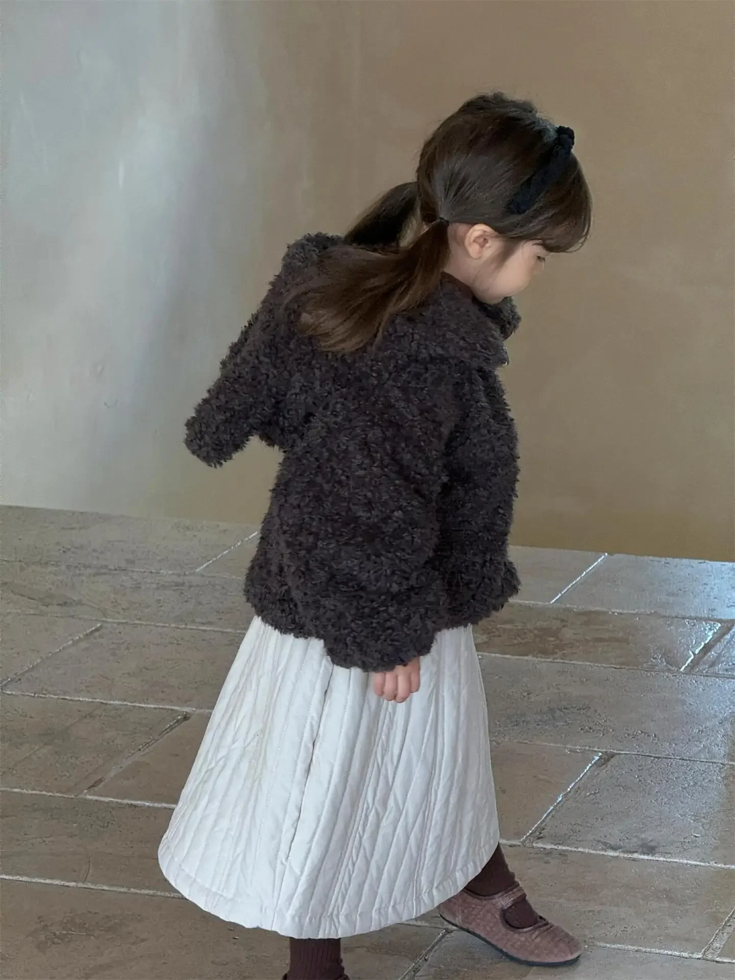 女の子のためのかわいい耳の短い毛皮のコート,子供服,綿,韓国スタイル,冬,新しい