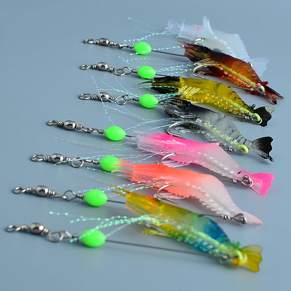 7 Stück/Set Weiche Silikon-Simulationsköder Garnelen-Köder Künstliche Forellenköder mit Fischgeruch Einzelhaken Bass-Tackle Jig – Detail 9