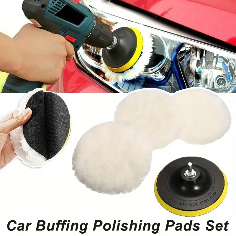 5pcs Car Buffing Polishing Pads with M10/M14 Adapter Set Car Paint Care & Waxing Polyester Fiber Sponge Disk For Car Cleaning