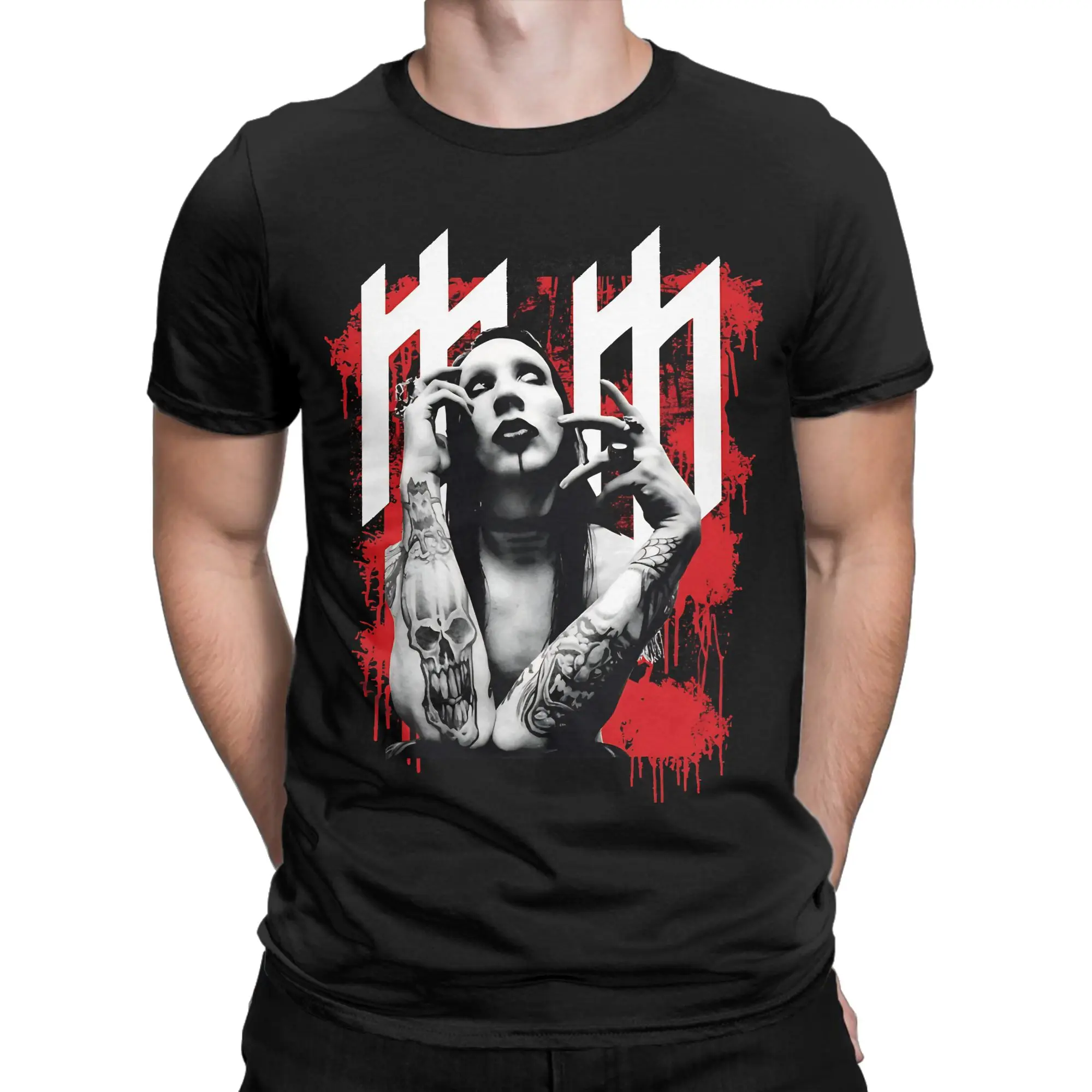 Marilyn Manson, bloody pervert T-Shirt Summer  Cotton T-Shirts For Men Harajuku Casual Tshirt Short-Sleeve Awesome Top Tees