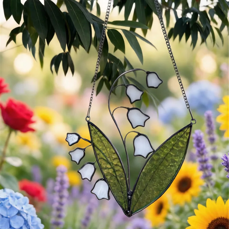 Echte Buntglas-Deko-Blume, Buntglas-Fensterhänger, Raumdekoration, Hängepflanze, Geschenk für Pflanzenliebhaber, Heimgärtnerei-Geschenke für Frauen – Detail 8