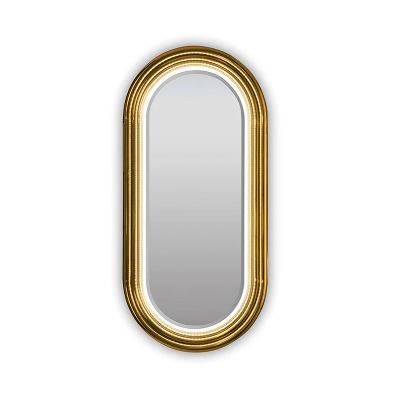 

Light luxury plated stainless steel large bathroom glass mirror wall-mounted LED and other bathroom floor-to-ceiling