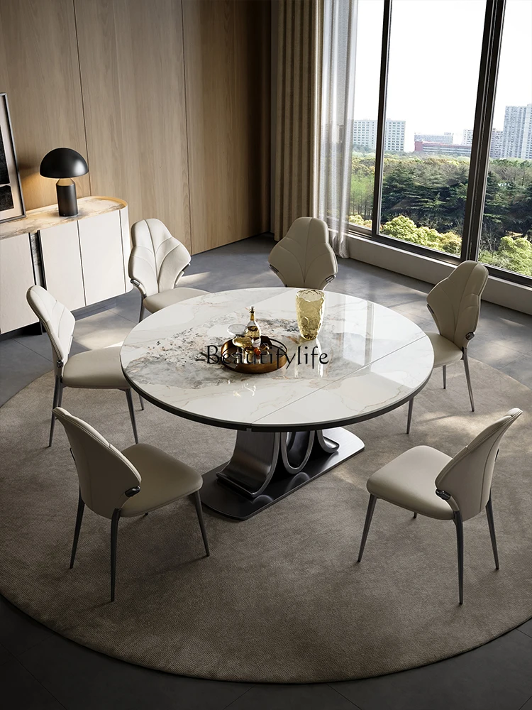 

Italian minimalist dining table high-end square and round dual-purpose variable folding oval telescopic