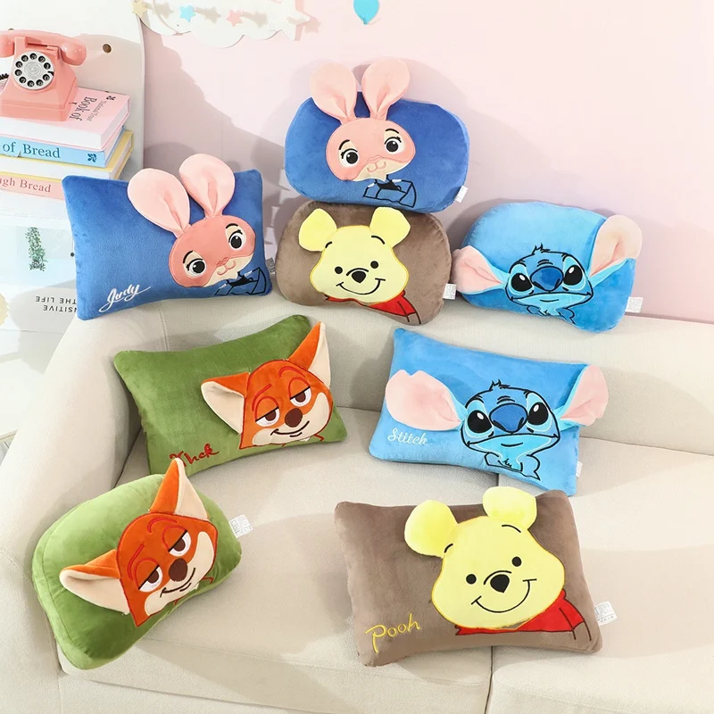 Cartoon Anime Headrest Back Cushion Stitch Pooh Bear Nick Fox Judy Rabbit Stuffed Anime Neck Pillow Sofa Bed Back Cushion Girl