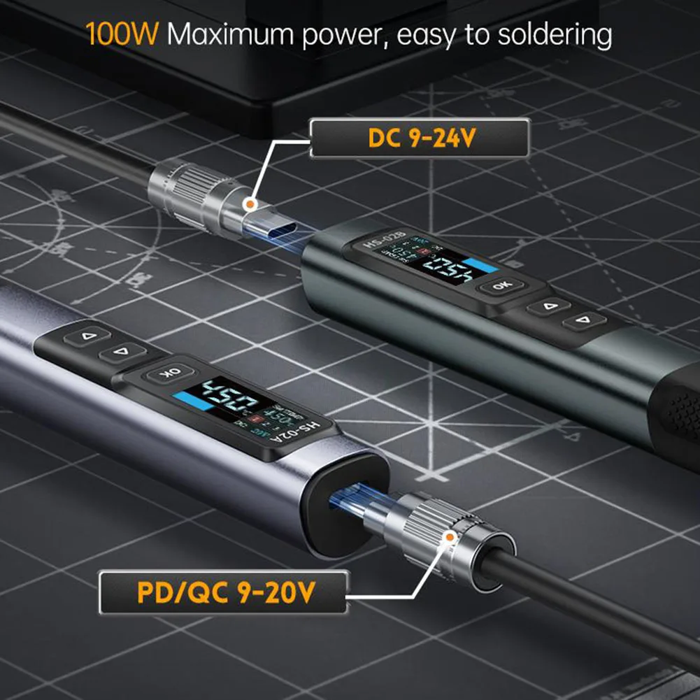 PD100W Portable Smart Soldering Iron HS 02A Soldering Rework Station Efficient Auto Display 4 hour Battery Life