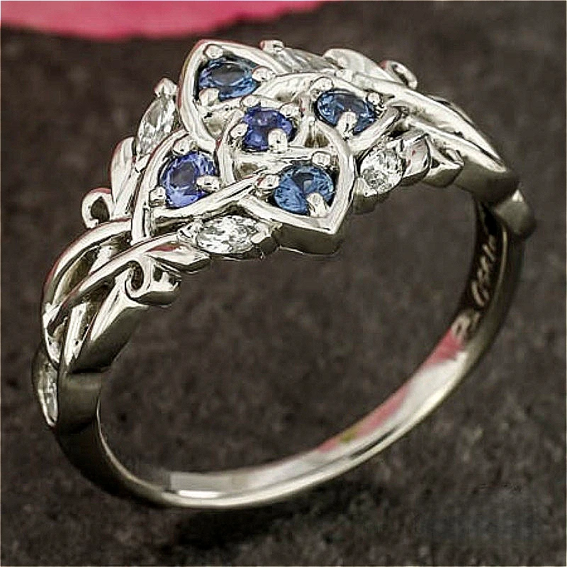 Luxuriöser, funkelnder blauer, synthetischer Zirkonia-Ring mit silberner Beschichtung für Damen, modisch, klassisch, für Bankett, Hochzeit, Schmuck, Accessoires, Geschenke