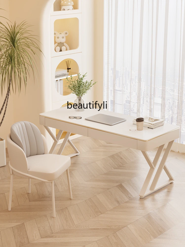 Cream Style Stone Plate Desk Student Household Simple Modern Simple Small Apartment Computer Table