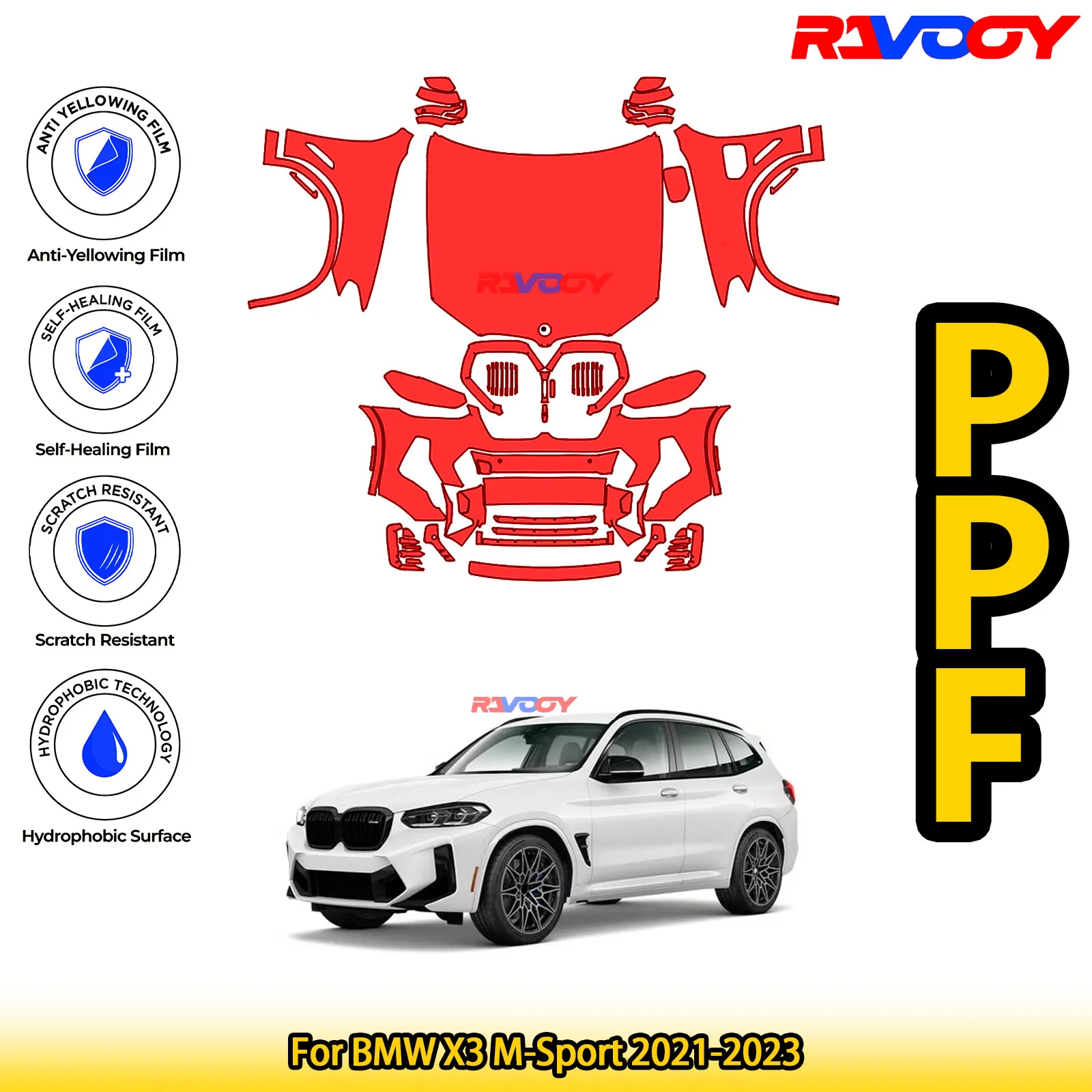 

Для BMW X3 M-Sport 2021-2023 глянцевая матовая черная предварительно вырезанная передняя защитная пленка PPF Kit